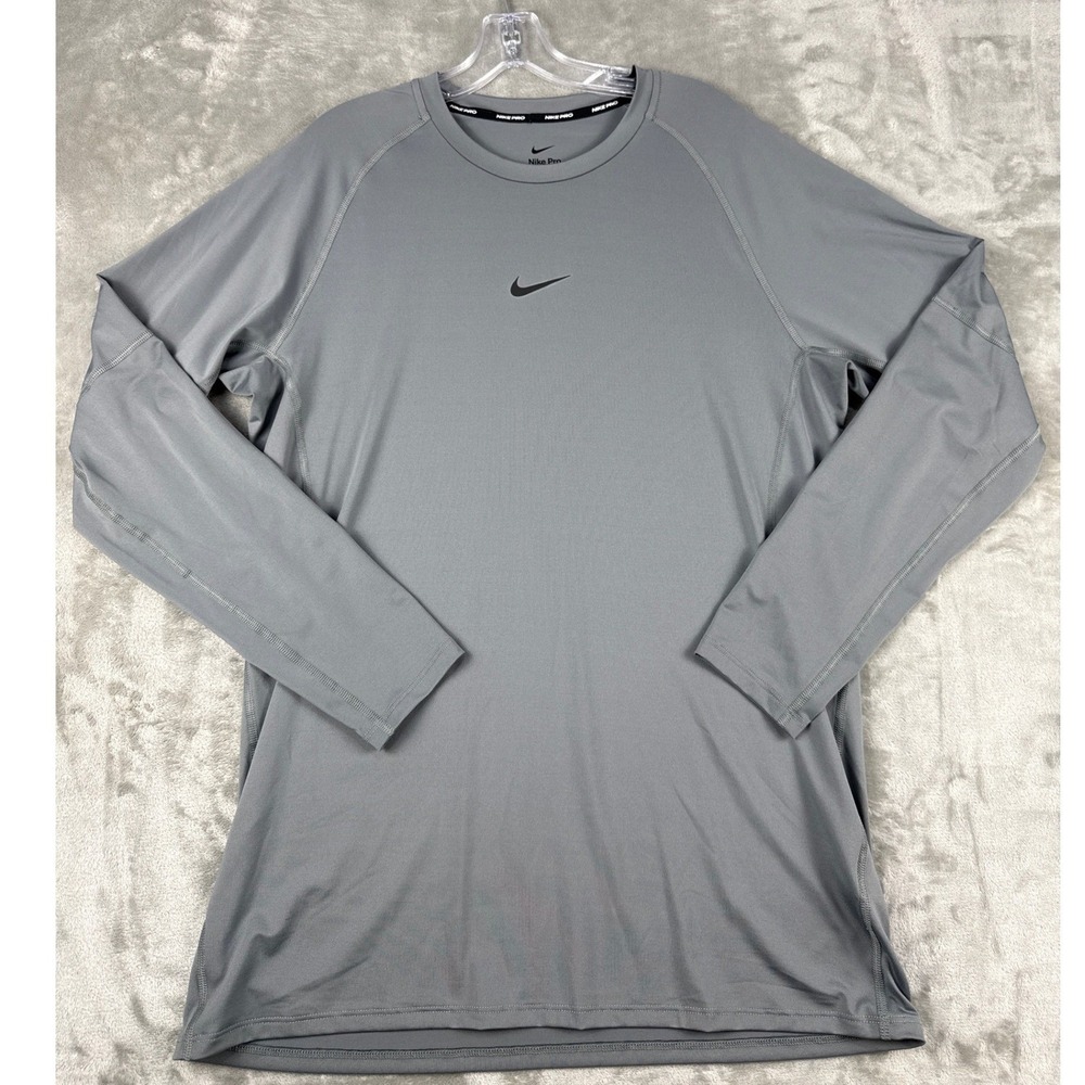 Nike Pro Dri-FIT Mens XL‎ Gray Long Sleeve Slim Fit Training Top 445591-562410
